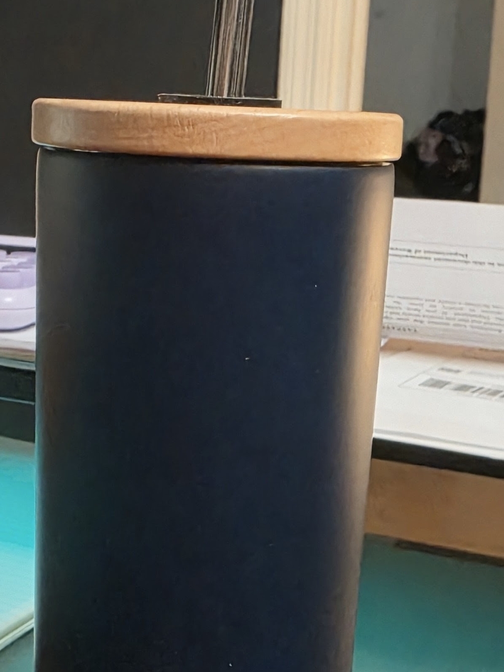 Navy Ceramic Canister with Wood Lid